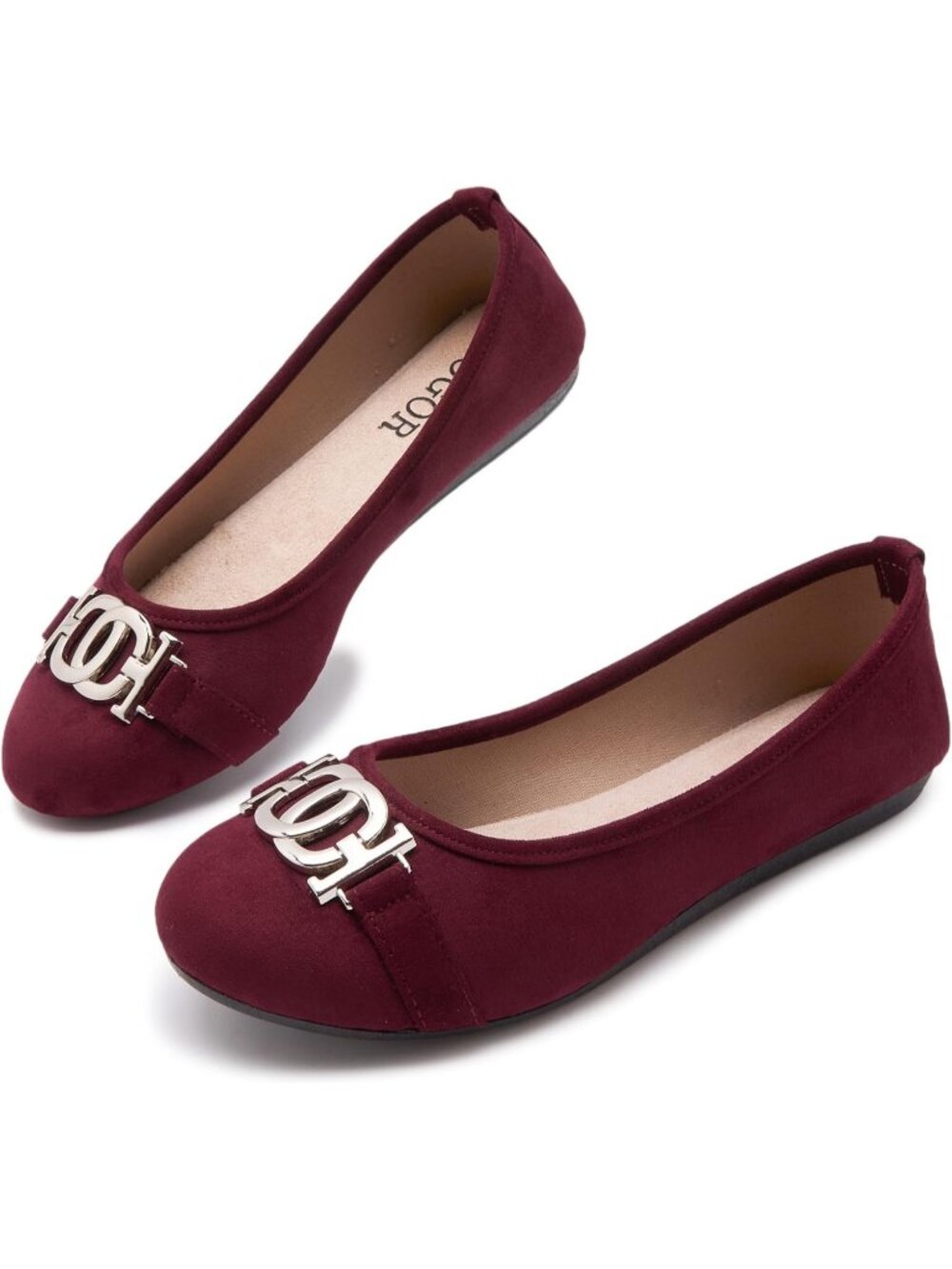Women's Wine Comfortable Slip On Round Toe Casual Pull On Ballet Flats